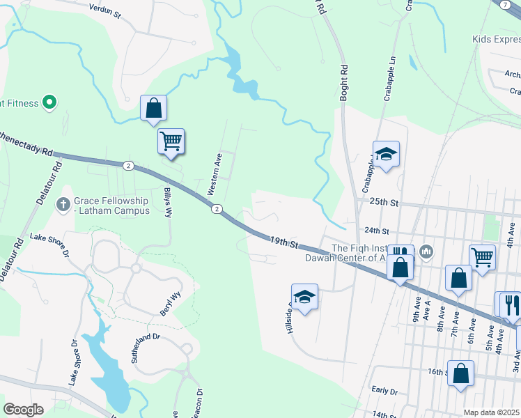 map of restaurants, bars, coffee shops, grocery stores, and more near 10 Eastview Drive in Watervliet