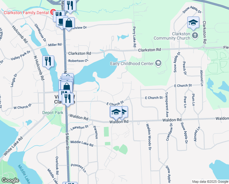map of restaurants, bars, coffee shops, grocery stores, and more near 6510 East Washington Street in Clarkston