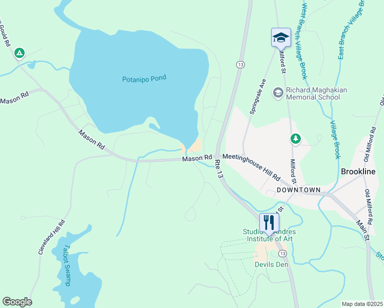map of restaurants, bars, coffee shops, grocery stores, and more near Fire Road in Brookline
