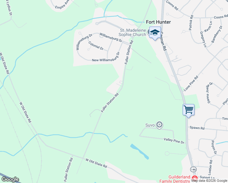 map of restaurants, bars, coffee shops, grocery stores, and more near 6965 Fuller Station Road in Schenectady