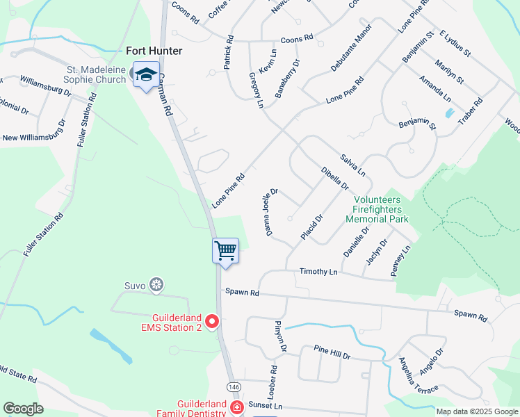 map of restaurants, bars, coffee shops, grocery stores, and more near 423 Danna Joelle Drive in Schenectady