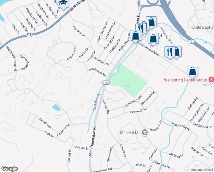 map of restaurants, bars, coffee shops, grocery stores, and more near 313 Main Dunstable Road in Nashua