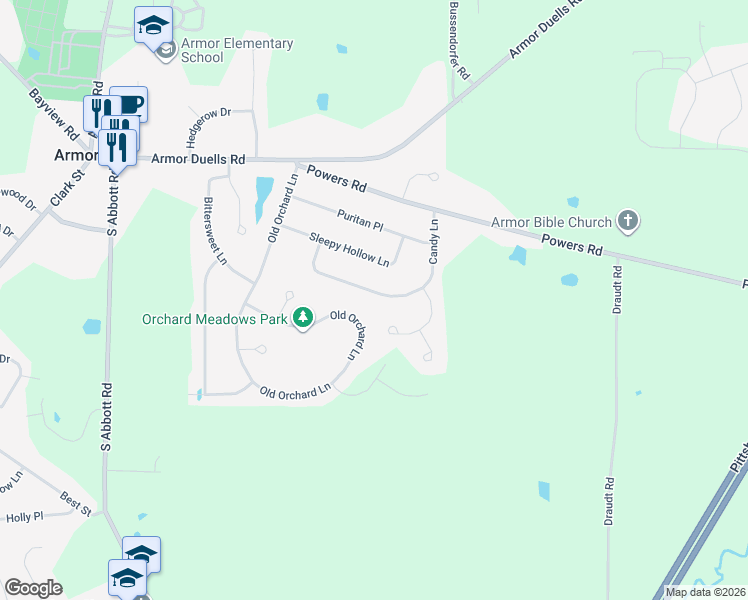 map of restaurants, bars, coffee shops, grocery stores, and more near 53 Candy Lane in Orchard Park