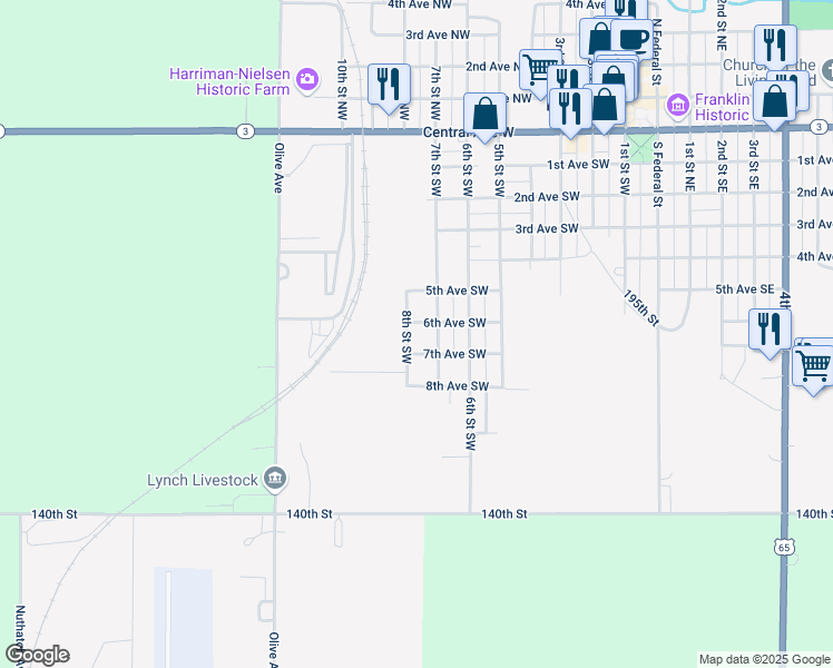 map of restaurants, bars, coffee shops, grocery stores, and more near 515-599 7th St SW in Hampton