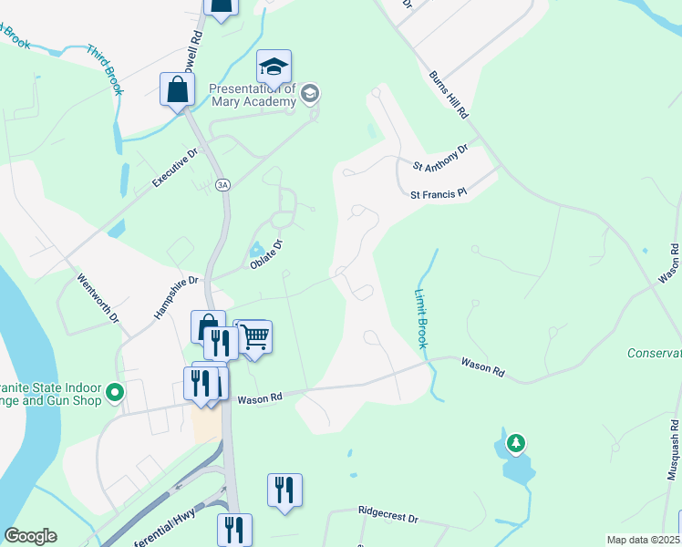 map of restaurants, bars, coffee shops, grocery stores, and more near 20 Quail Run Drive in Hudson