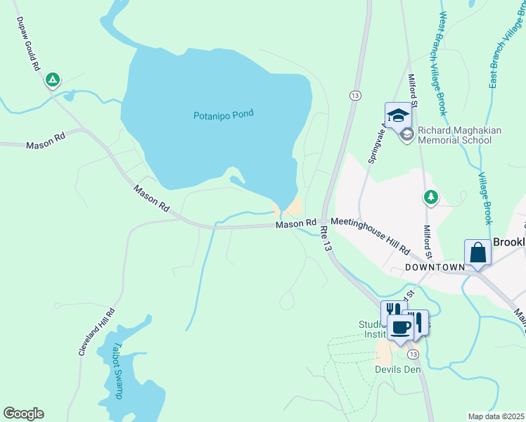 map of restaurants, bars, coffee shops, grocery stores, and more near 7 Mason Road in Brookline