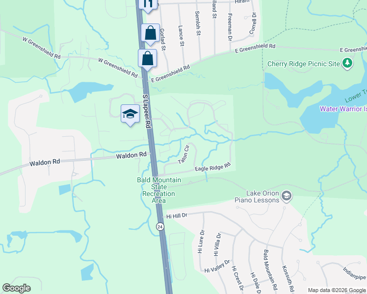 map of restaurants, bars, coffee shops, grocery stores, and more near 3052 Talon Circle in Orion charter Township