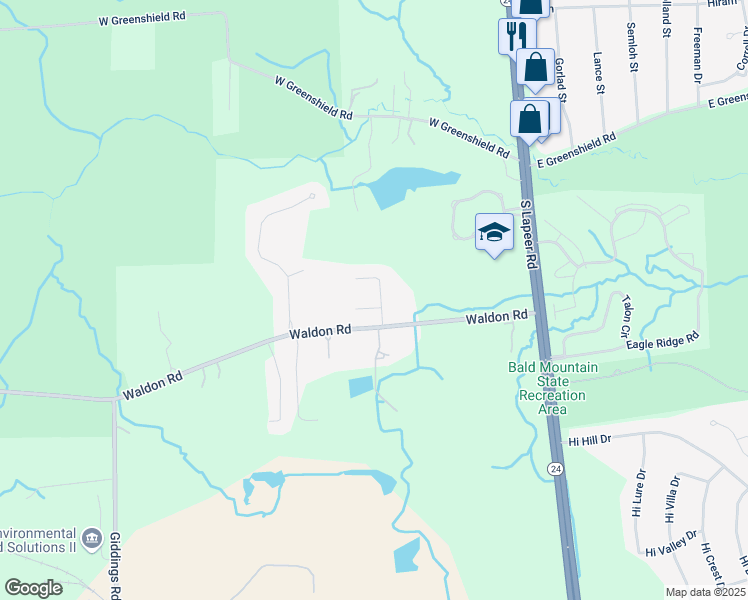 map of restaurants, bars, coffee shops, grocery stores, and more near 386 Waldon Road in Orion charter Township