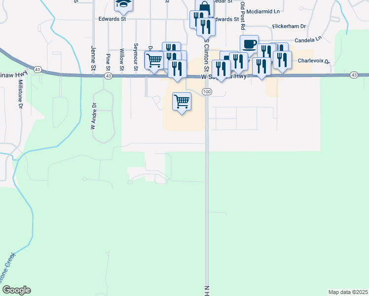 map of restaurants, bars, coffee shops, grocery stores, and more near 738 Fieldview Drive in Grand Ledge