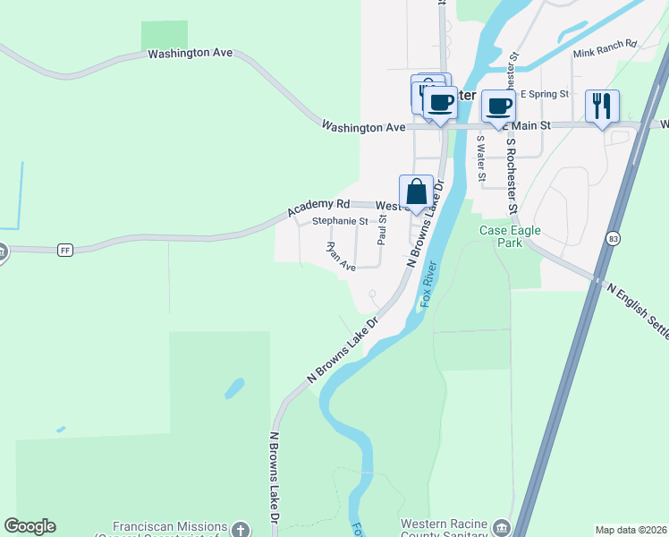 map of restaurants, bars, coffee shops, grocery stores, and more near 505 Ryan Avenue in Burlington