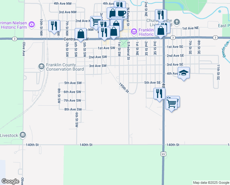 map of restaurants, bars, coffee shops, grocery stores, and more near 504 3rd St SW in Hampton