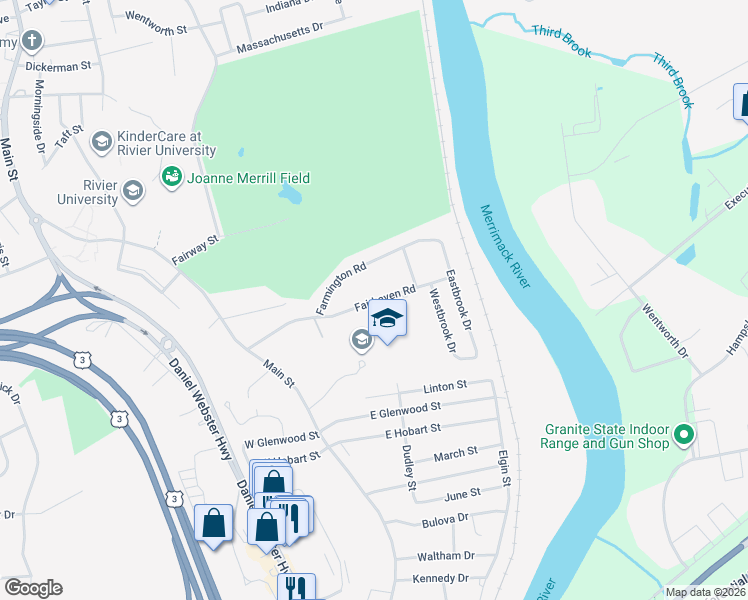 map of restaurants, bars, coffee shops, grocery stores, and more near 12 Fairhaven Road in Nashua