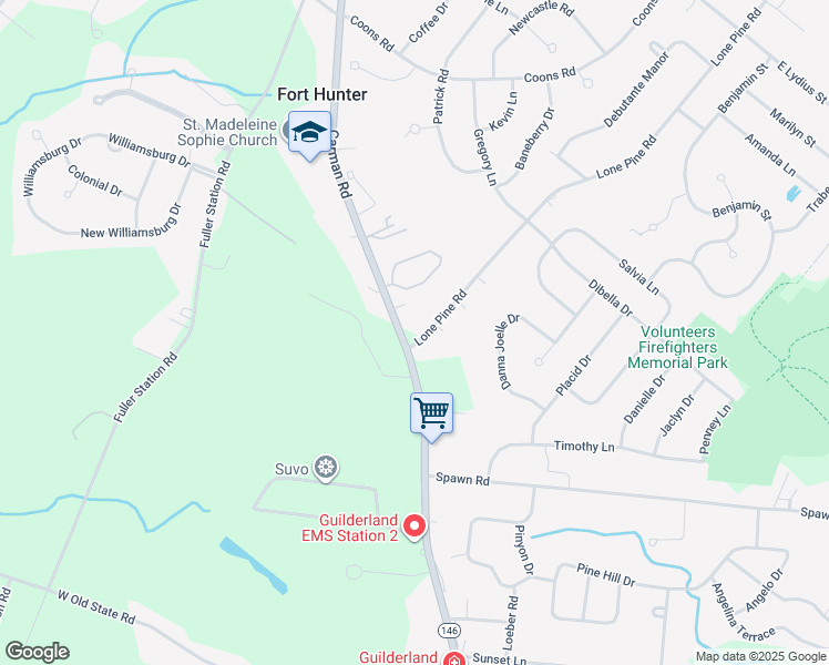 map of restaurants, bars, coffee shops, grocery stores, and more near 3005 Lone Pine Road in Schenectady