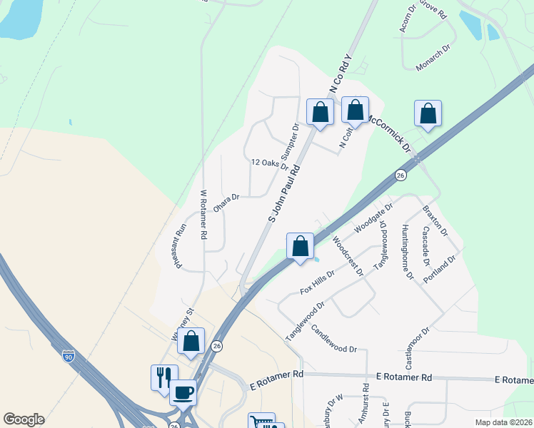 map of restaurants, bars, coffee shops, grocery stores, and more near 4441 South John Paul Road in Milton
