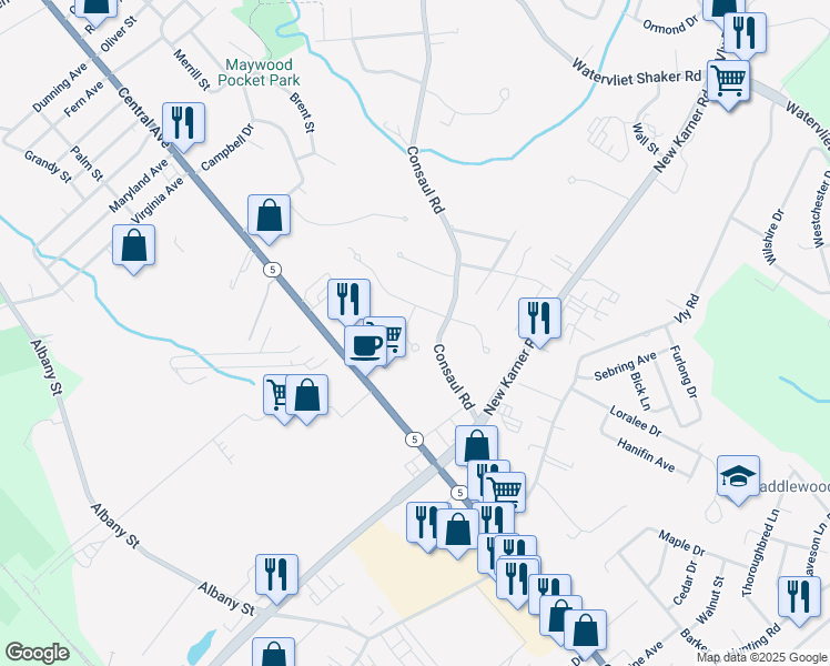 map of restaurants, bars, coffee shops, grocery stores, and more near 4 Neal Dr in Albany