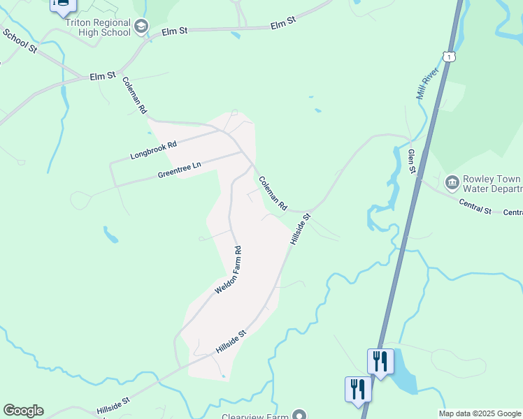 map of restaurants, bars, coffee shops, grocery stores, and more near 148 Glen Street in Rowley