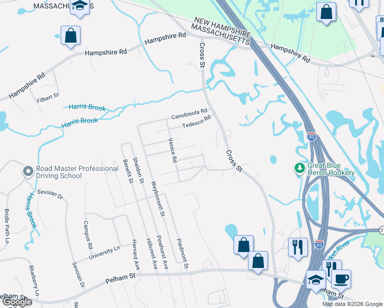 map of restaurants, bars, coffee shops, grocery stores, and more near 33 Colonial Road in Methuen