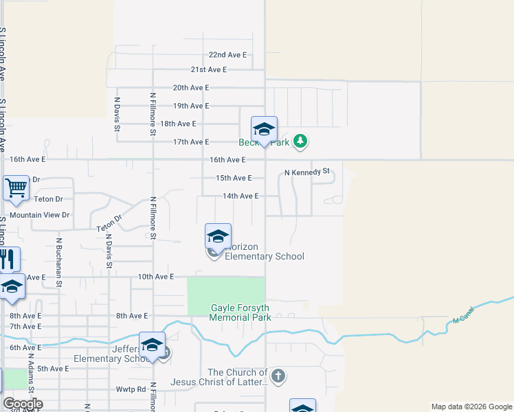 map of restaurants, bars, coffee shops, grocery stores, and more near 1446 Spring Court in Jerome