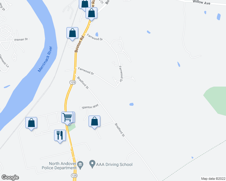 map of restaurants, bars, coffee shops, grocery stores, and more near 176 Farrwood Drive in Haverhill