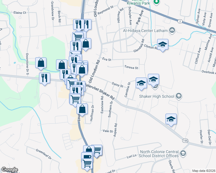map of restaurants, bars, coffee shops, grocery stores, and more near 5 George Street in Latham