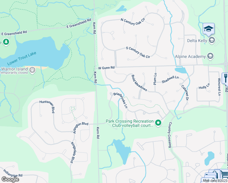 map of restaurants, bars, coffee shops, grocery stores, and more near 3796 Briarbrooke Lane in Oakland Charter Township