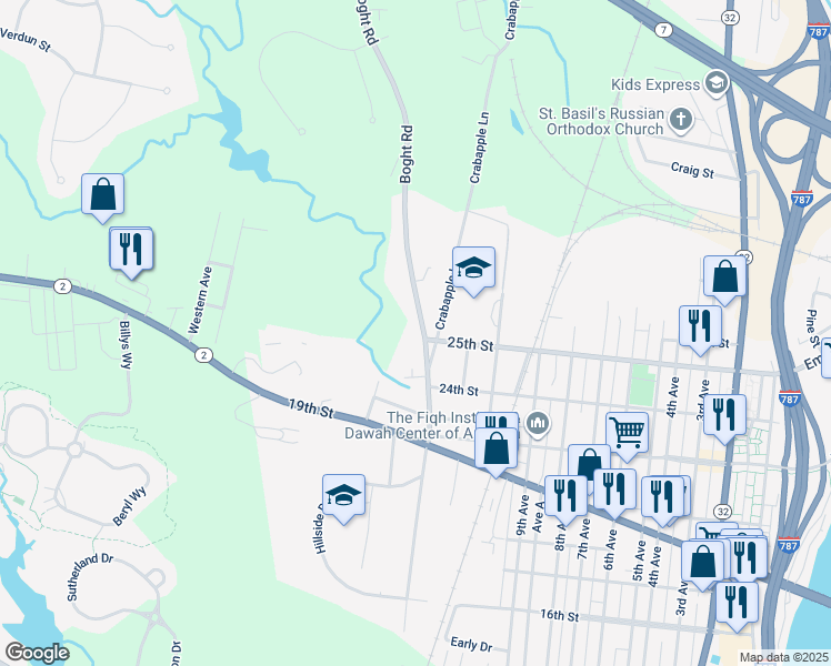 map of restaurants, bars, coffee shops, grocery stores, and more near 20 Boght Road in Watervliet