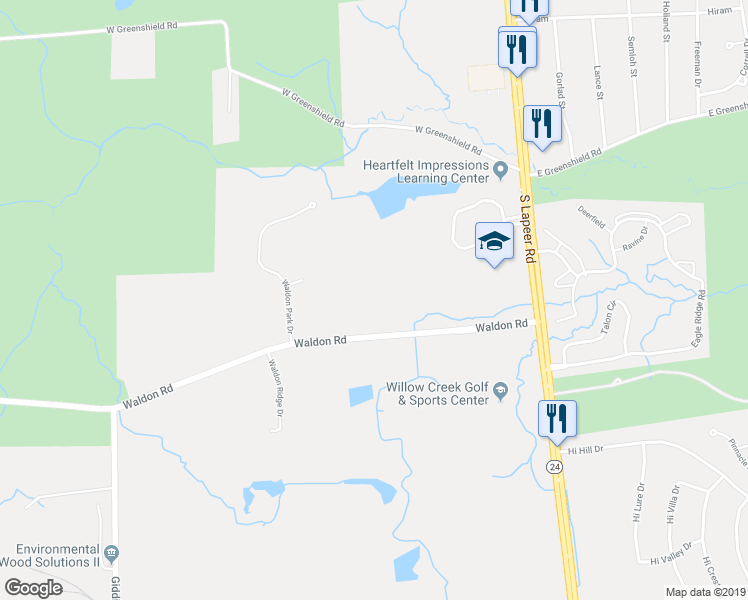 map of restaurants, bars, coffee shops, grocery stores, and more near 386 Waldon Road in Orion charter Township