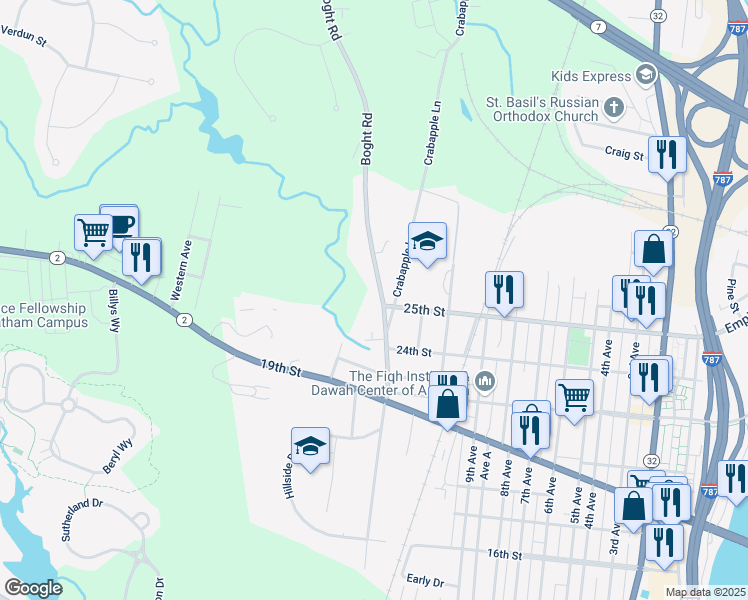 map of restaurants, bars, coffee shops, grocery stores, and more near 20 Boght Road in Watervliet