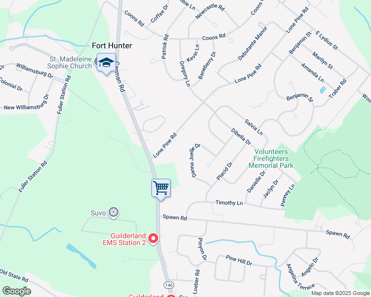 map of restaurants, bars, coffee shops, grocery stores, and more near 423 Danna Joelle Drive in Schenectady