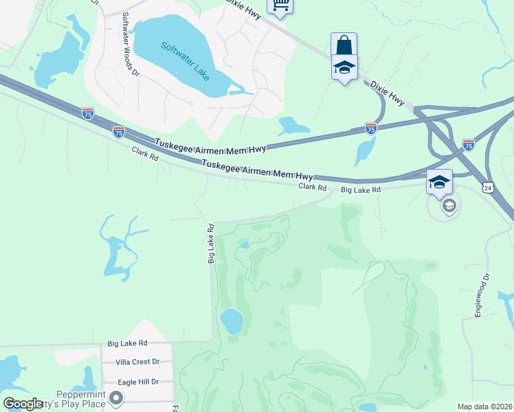 map of restaurants, bars, coffee shops, grocery stores, and more near 8808 Big Lake Road in Clarkston