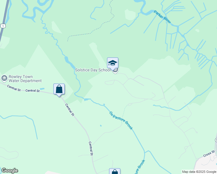 map of restaurants, bars, coffee shops, grocery stores, and more near 50 Mansion Drive in Rowley