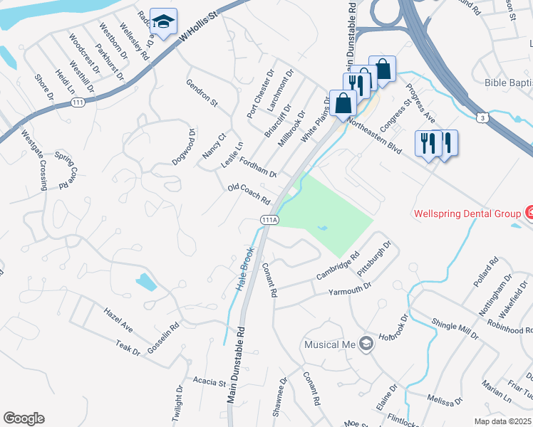 map of restaurants, bars, coffee shops, grocery stores, and more near 313 Main Dunstable Road in Nashua