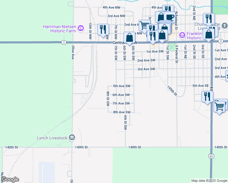 map of restaurants, bars, coffee shops, grocery stores, and more near 515 7th Street Southwest in Hampton