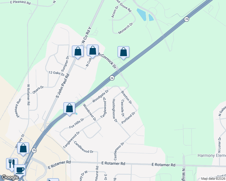 map of restaurants, bars, coffee shops, grocery stores, and more near 4620 Woodgate Drive in Janesville