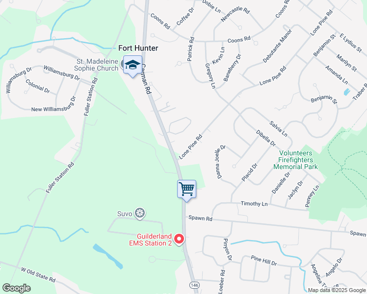 map of restaurants, bars, coffee shops, grocery stores, and more near 3005 Lone Pine Road in Schenectady