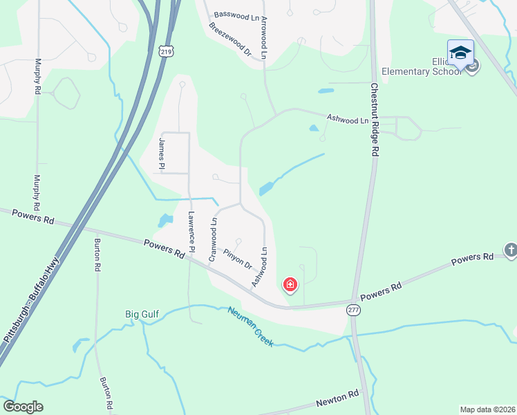 map of restaurants, bars, coffee shops, grocery stores, and more near 109 Ashwood Lane in Orchard Park