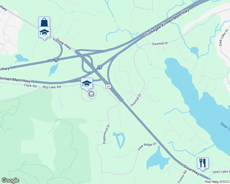 map of restaurants, bars, coffee shops, grocery stores, and more near 8050 Dixie Highway in City of the Village of Clarkston