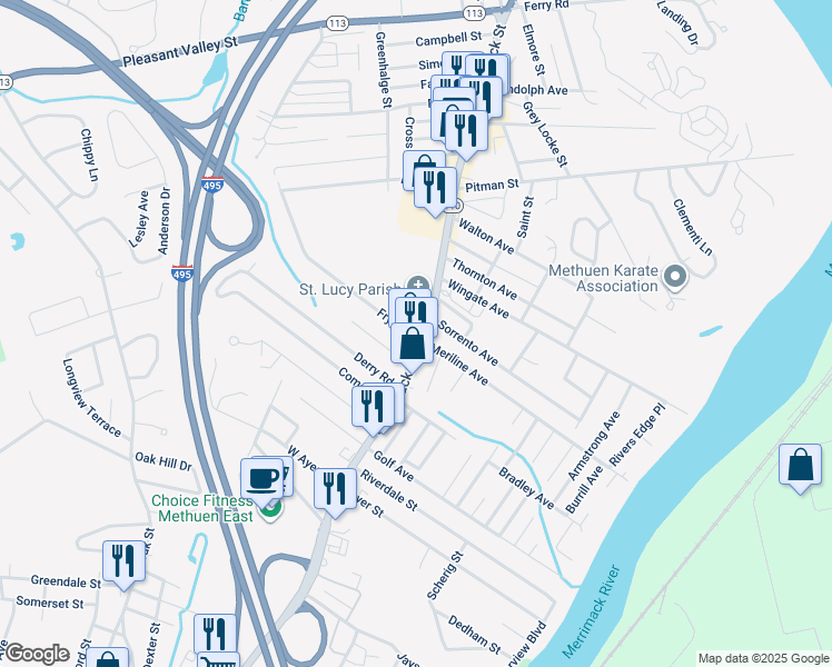 map of restaurants, bars, coffee shops, grocery stores, and more near 235 Massachusetts 110 in Methuen