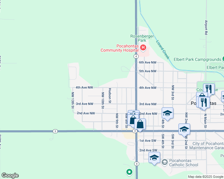 map of restaurants, bars, coffee shops, grocery stores, and more near 301-399 Hudson Street in Pocahontas