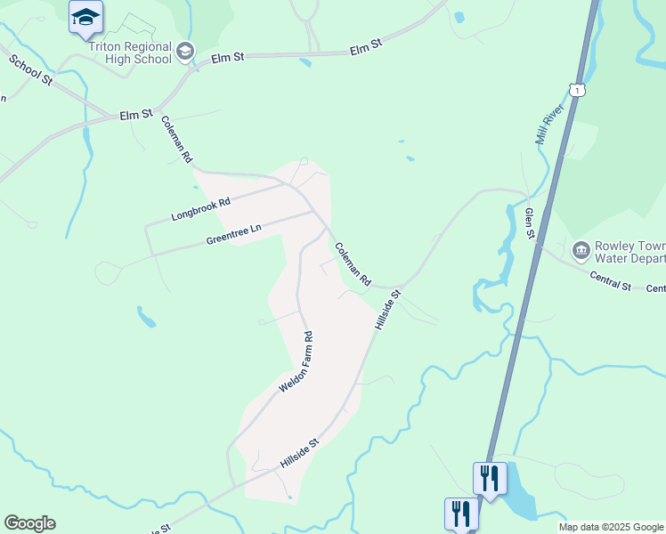 map of restaurants, bars, coffee shops, grocery stores, and more near 148 Glen Street in Rowley