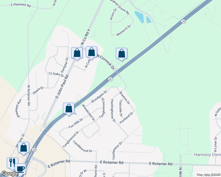 map of restaurants, bars, coffee shops, grocery stores, and more near 4327 Huntinghorne Drive in Janesville