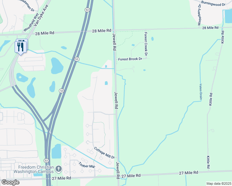 map of restaurants, bars, coffee shops, grocery stores, and more near Jewell Road in Washington