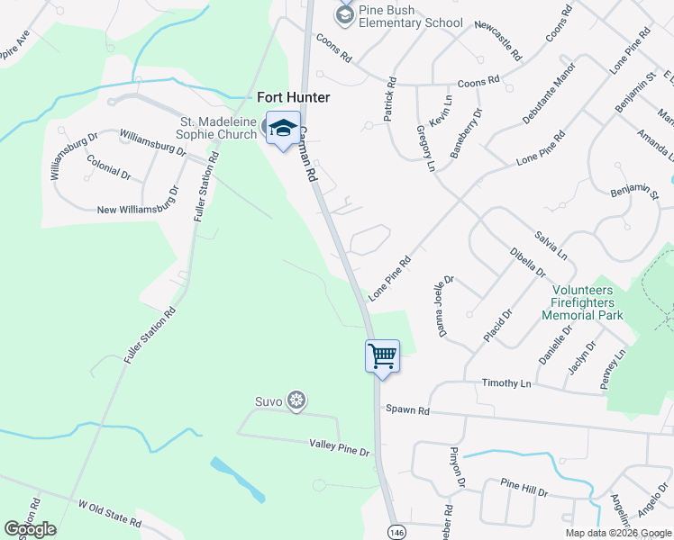 map of restaurants, bars, coffee shops, grocery stores, and more near 3570 Carman Road in Schenectady