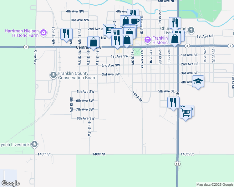map of restaurants, bars, coffee shops, grocery stores, and more near 504 3rd Street Southwest in Hampton