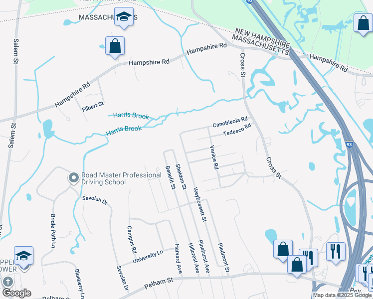 map of restaurants, bars, coffee shops, grocery stores, and more near 35 Lynbrook Road in Methuen