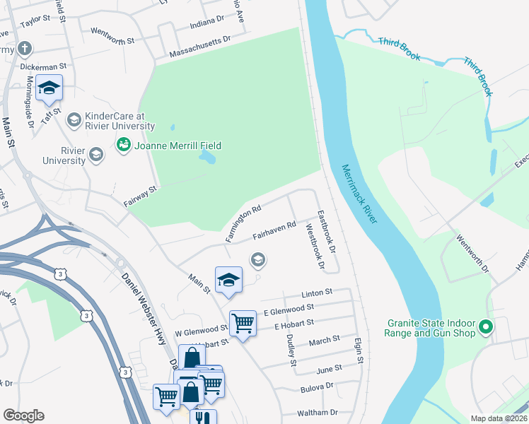 map of restaurants, bars, coffee shops, grocery stores, and more near 12 Fairhaven Road in Nashua
