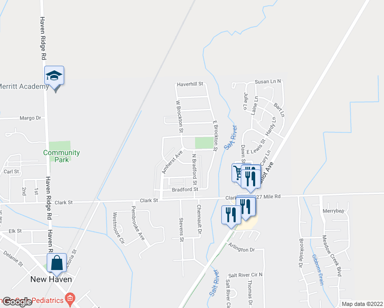 map of restaurants, bars, coffee shops, grocery stores, and more near 59251 North Bradford Street in New Haven