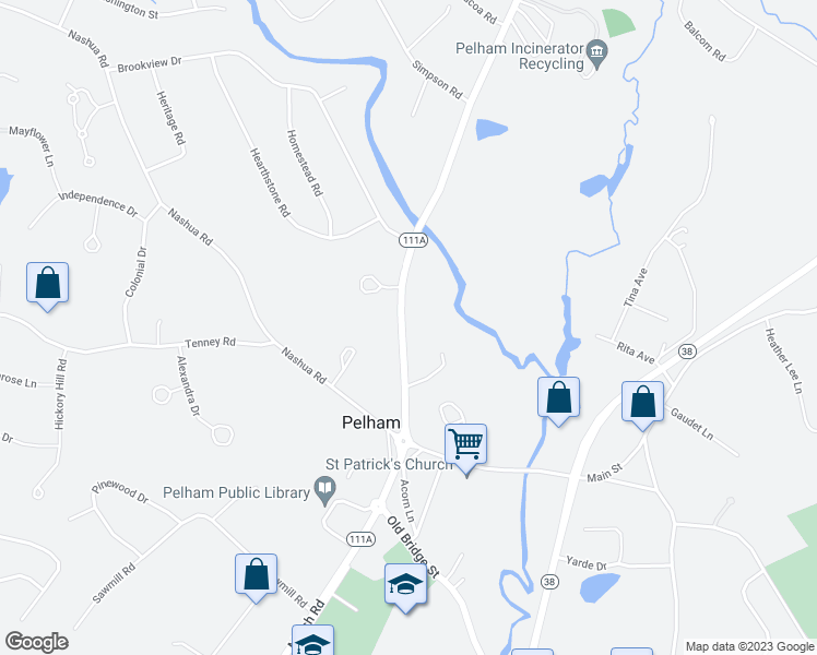 map of restaurants, bars, coffee shops, grocery stores, and more near 15 Windham Road in Pelham