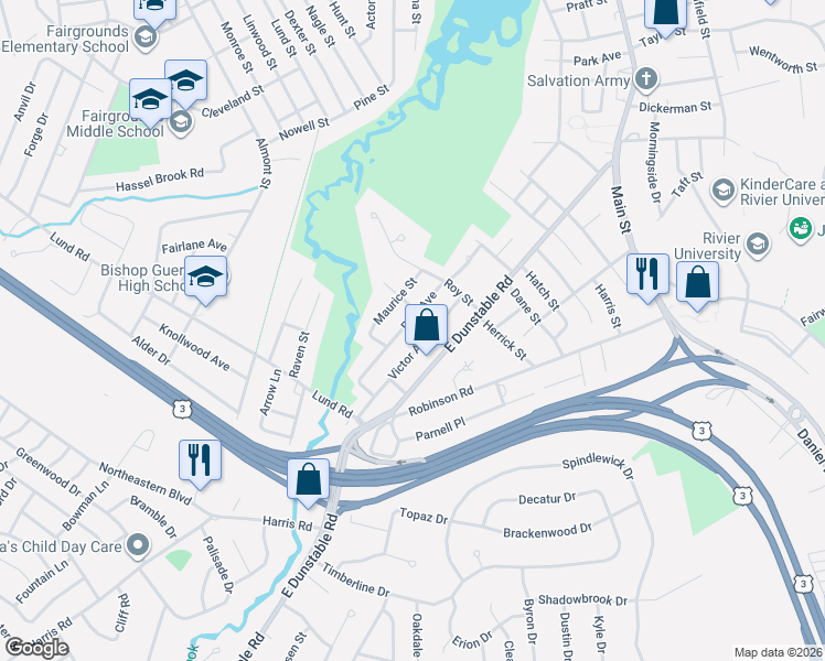 map of restaurants, bars, coffee shops, grocery stores, and more near 14 Delude Street in Nashua