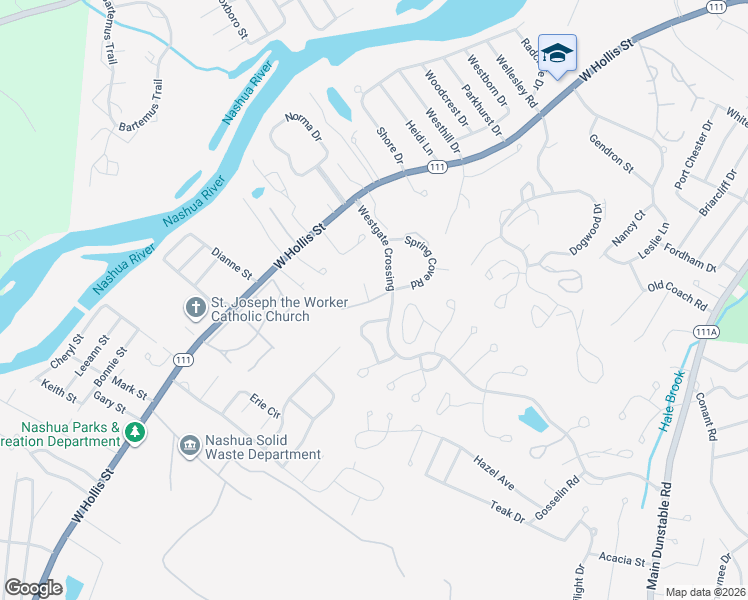 map of restaurants, bars, coffee shops, grocery stores, and more near 338 Candlewood Park in Nashua